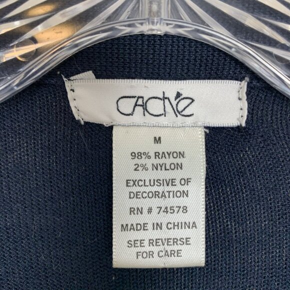 Cache Womens M Cardigan Sweater Navy Blue Gold Chain Nautical Quiet Luxury Knit - Picture 2 of 16
